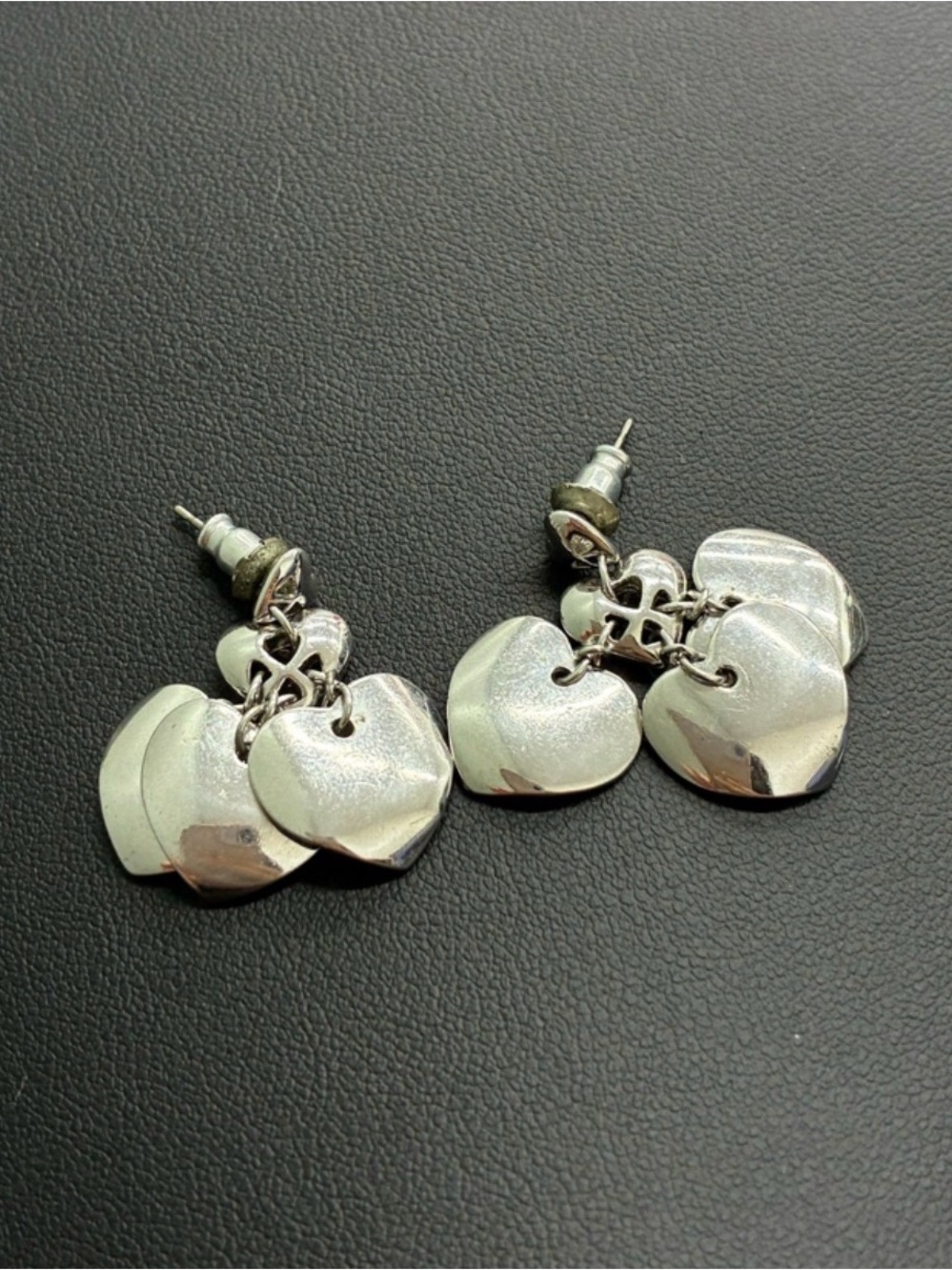 Dior Silver Heart Charm Cluster Drop Earrings - Picture 2 of 8